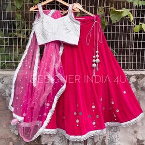 Pink velvet lehenga blouse bridesmaids ready to wear lengha Indian wedding outfit for girls- Made to measure outfit
