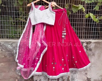 Pink Velvet Lehenga Choli: Indian Wedding Outfit with Silver Embroidery