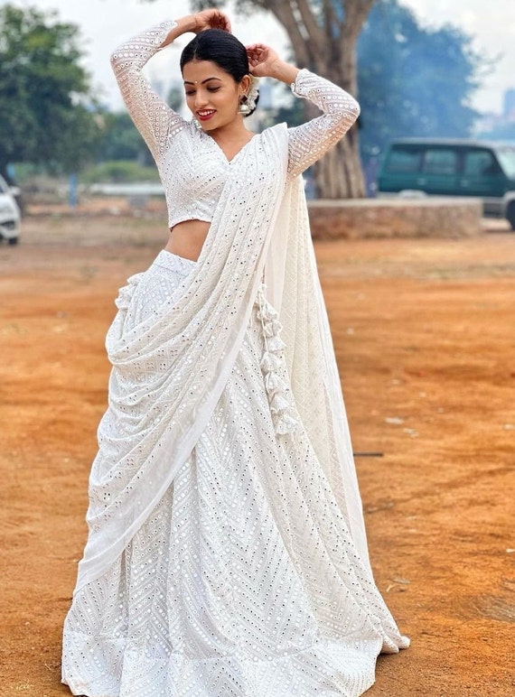 White Color Pure Soft Silk Bridel Wear Designer Lehenga Choli | Heenastyle