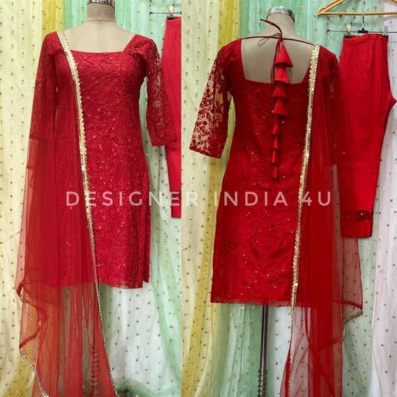 Red Embroidered Art Silk Punjabi Suit | Patiyala dress, Indian fashion,  Special dresses