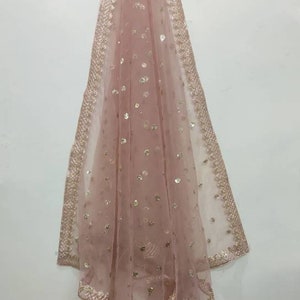 Peach and gold embroiderd Net Dupatta Chunni Stole Scarves for Lehenga Suit Salwar Kameez for Women and Girls