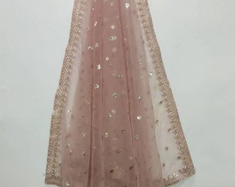 Peach & Gold Embroidered Net Dupatta: Indian Wedding Scarf