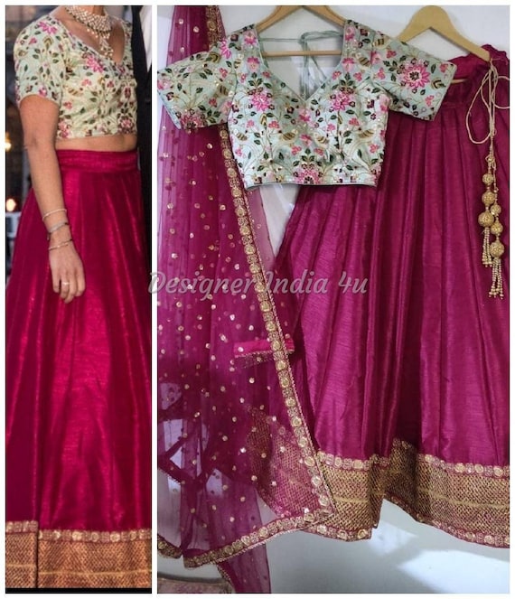 Embroidered Silk Lehenga Choli: Custom Indian Wedding Party Dress