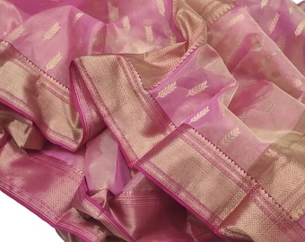 Handgeweven chanderi-sariblouse voor dames roze zijden sari