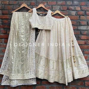 White Lehenga Choli designer Indian Chikankari sleeveless blouse readymade Lengha stitched wedding dresses for women outfit USA free ship