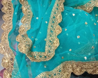 Turquoise green net dupatta for lehenga chunni wedding veil