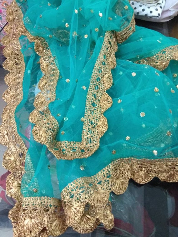 Turquoise green net dupatta for lehenga chunni wedding veil