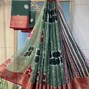 Cotton sari blouse for women designer printed green saree - Fall Pico Done