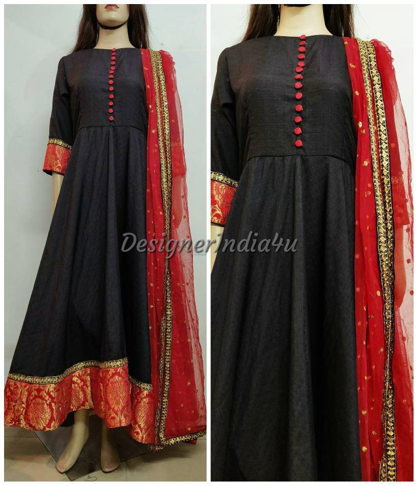 black frock with red dupatta