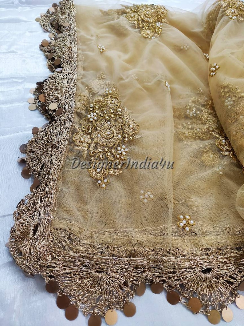 Designer Indian Traditional Golden Dupatta Chunni Stole Etsy
