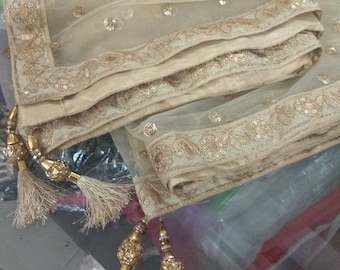 Golden Sequin Net Dupatta: Indian Wedding Chunni Scarf