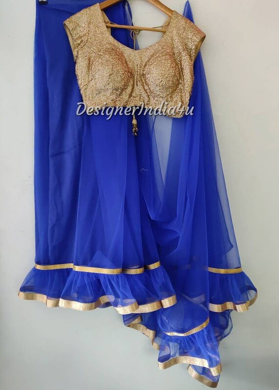 royal blue ruffle blouse