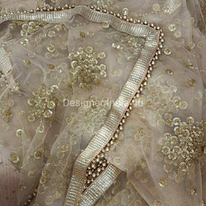 Golden Bridal Indian Dupatta for lehenga Traditional Chunni Stole Scarves sequen embroidery Net for Lehenga Suit Salwar Kameez for Women