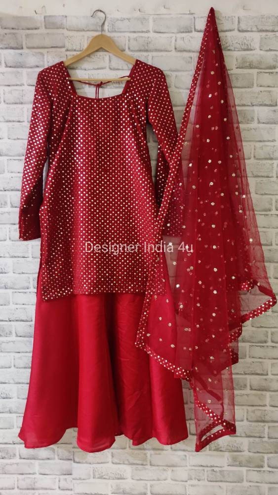 Indian Designer Custom made Stitched Red Kurta Sharara bottom | Etsy