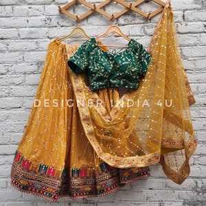 Yellow wedding lehenga haldi outfit Indian women lehenga ready to wear blouse embroidery dress plus size skirt- Made to measure outfit