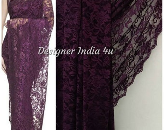 Purple Chantilly lace Saree Blouse Indian ethnic new sari for women and girls