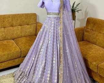 Lilac Georgette Lehenga: Custom Stitched Indian Wedding Guest Outfit