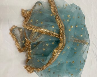 Light blue dupatta for women lehenga chunni ceremony scarf for designer salwar kameez