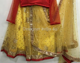 Yellow Sequin Lehenga Choli Dupatta Heavy Embroidery Wedding  Party Wear net lehenga blouse Custom stitched lengha girls women plus size