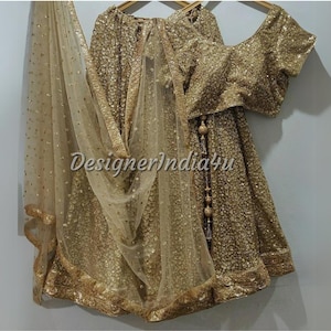 Blusa lehenga de boda india con bordado dorado y lentejuelas para mujer - Traje a medida