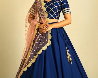 Blue Silk Lehenga Choli: Indian Wedding Guest Outfit, Custom Made