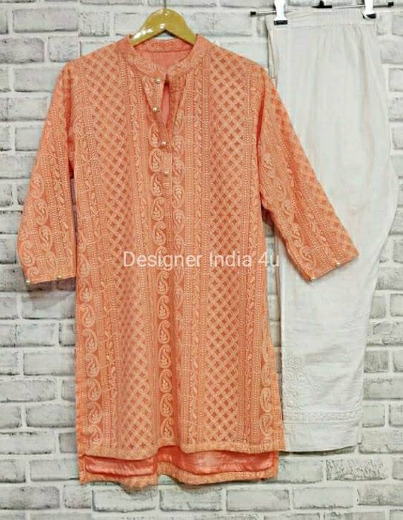 Peach Color Chikankari Salwar Kameez 