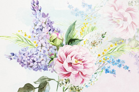 Akwarele Vintage Bukiety Wektor Zestaw Bukiety Kwiatów Liliowe Kwiaty Piwonia Eps