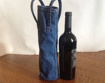 Denim wine tote , Denim Champagne tote, Gift Bag