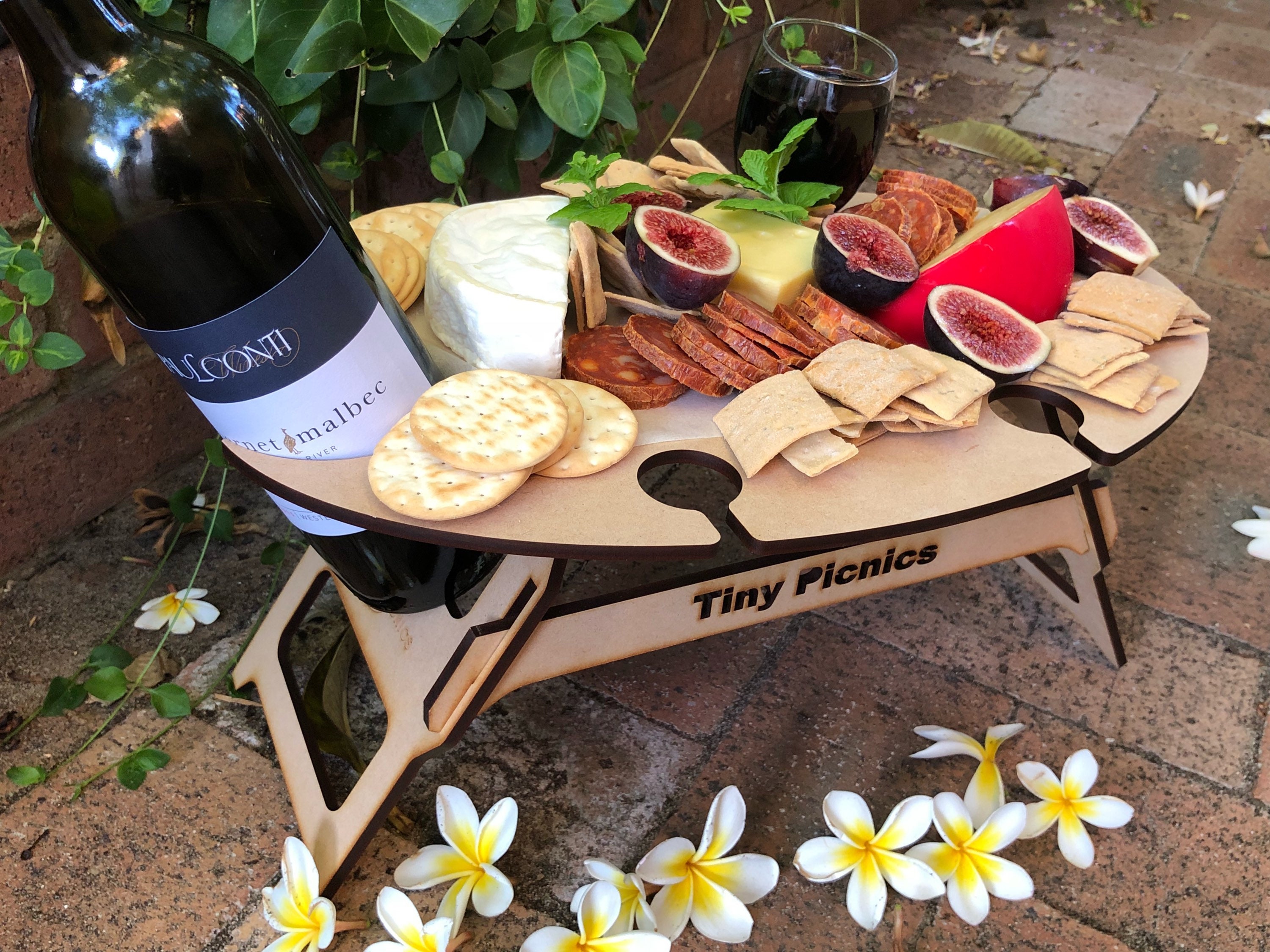 Tiny Picnic table cheese board wine holder tiny platter Etsy
