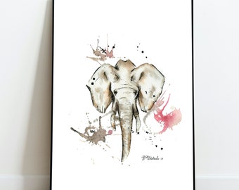 African Elephant Original Watercolor Painting - Animal Painting