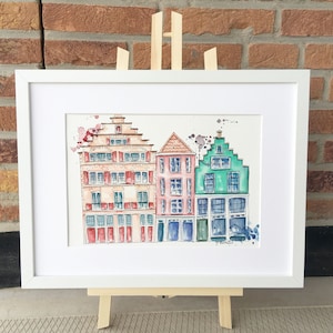 Amsterdam Houses Whimsical Original Watercolour Painting - City Painting