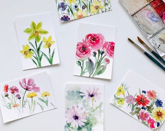 Spring Floral Watercolour Cards, A6 blank cards for Birthday, Mother’s Day