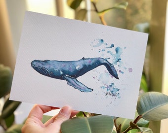 A5 PRINT of Whale Watercolour, sea creatures, endangered, ocean species