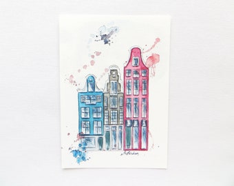 A5 PRINT of Amsterdam from an Original Watercolour Painting - City Art