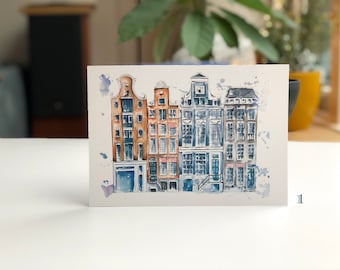 A5 Drucke von Amsterdam Häuser, einseitige Aquarell Drucke auf strukturiertem Papier zum Einrahmen