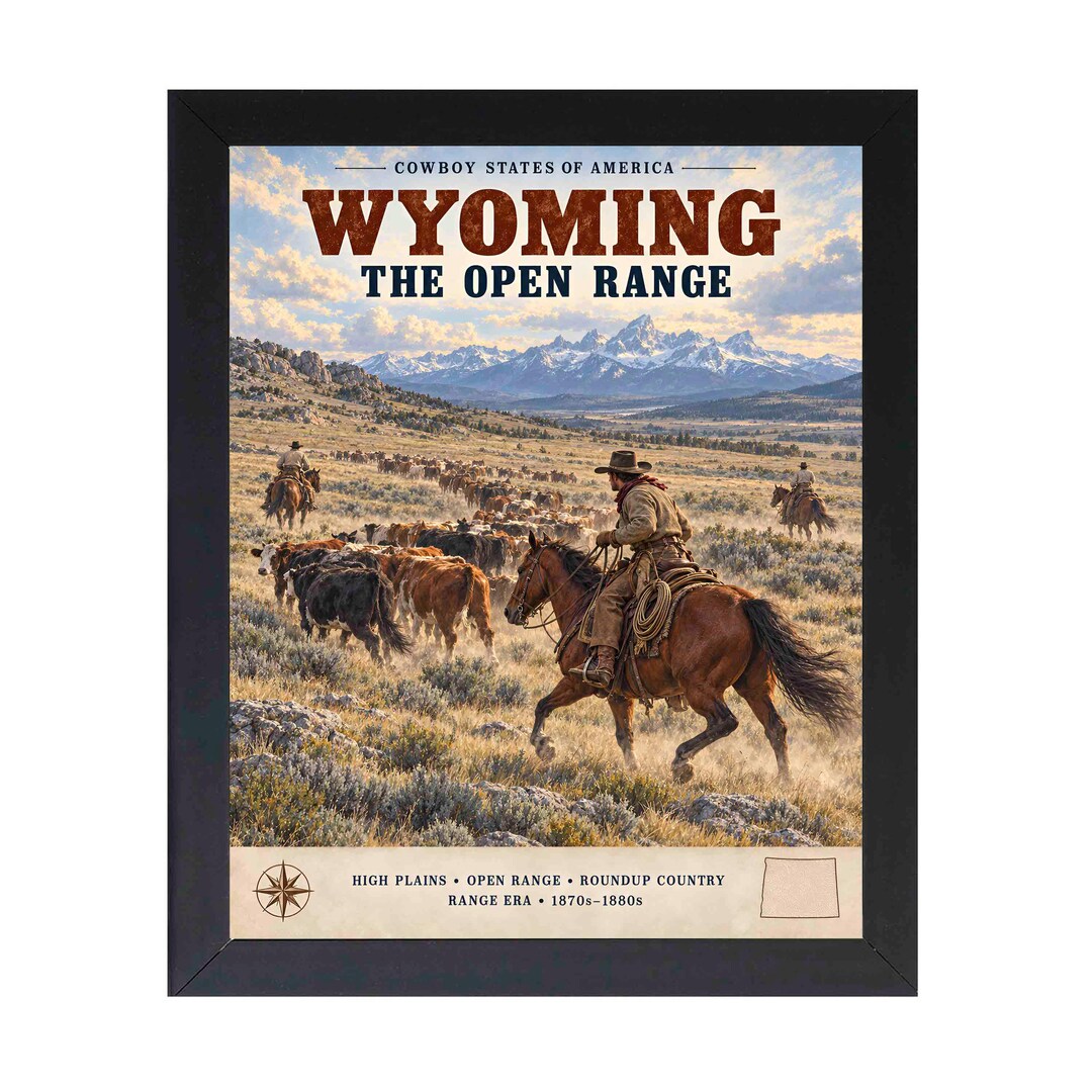 Wyoming Cowboy Framed Wall Art, the Open Range High Plains Roundup ...