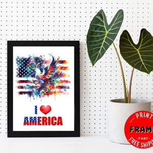 I Love America Framed Wall Art, Home Office Decor, Wall Decor, American Wall Art,  American Flag, Patriotic Decor, US Flag, USA decor