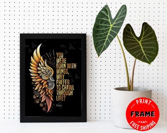 You Were Born With Wings, Framed Rumi Quote Poster, Spiritual Quote, Rumi Poem, Rumi Quote Wall Art, Rumi Home Deco