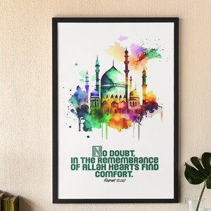 In the Rememberence of Allah Hearts., Islamic Framed Poster, Quran Verse, Islamic Wall Art,  Islamic  Motivation Poster, Dua Quotes Print -4