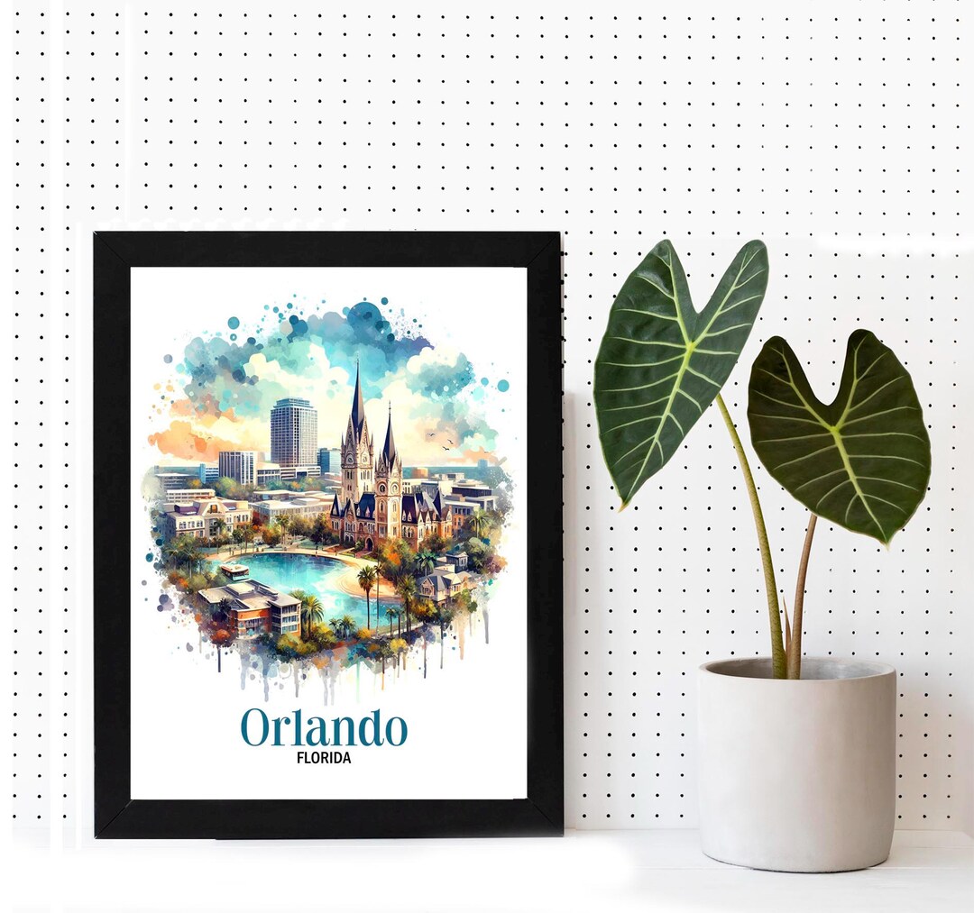 Framed Orlando Florida Poster, Vintage Skyline Print, Urban Landscape ...