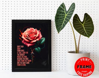 Don't Run Away From Grief, Framed Rumi Quote Poster, Spiritual Quote, Rumi Poem, Rumi Quote Wall Art, Rumi Home Deco