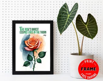 The Rose's Rarest, Framed Rumi Quote Poster, Spiritual Quote, Rumi Poem, Rumi Quote Wall Art, Rumi Home Deco