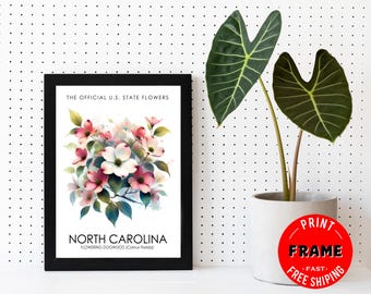 North Carolina State Flower (Flowering Dogwood) Framed Poster, North Carolina Offical State Flower, North Carolina Wall Deco