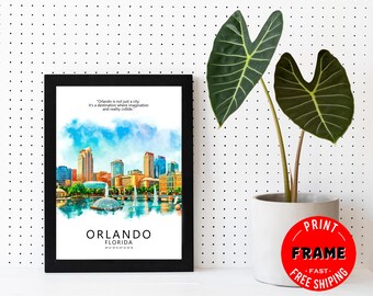 Orlando Skyline Framed Poster, Orlando Poster, Cityscape, City Poster, US Cities Wall Art, Travel Wall Decor