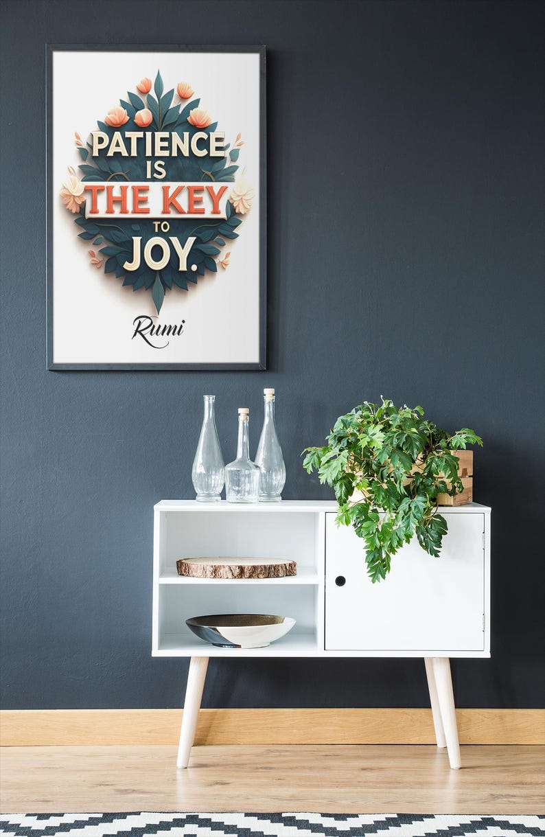 Paitence Rumi Patience is the Key to Joy, Framed & Print Rumi Quote Poster, Spiritual ...