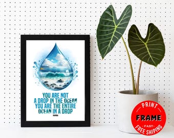 You Are Not A Drop, Framed Rumi Quote Poster, Spiritual Quote, Rumi Poem, Rumi Quote Wall Art, Rumi Home Deco