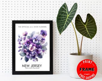 New Jersey State Flower (Purple Violet) Framed Poster, New Jersey Offical State Flower, New Jersey Wall Art Deco, State Symbol