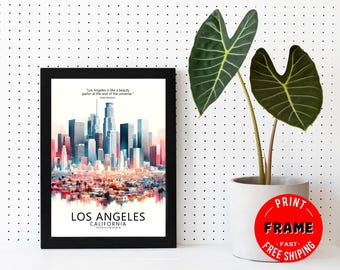 Los Angeles Skyline Framed Poster, Los Angeles, California Poster, Cityscape, City Poster, US Cities Wall Art, Travel Wall Art