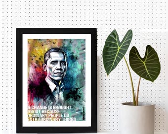 Framed Barack Obama Poster, US President Wall Art, Inspirational Leader Print, American History Decor, Educational Office Gift