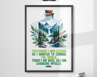 Yesterday I Was Clever, Framed Rumi Quote Poster, Spiritual Quote Rumi Poem, Rumi Spiritual Decor, Motivational Poster Rumi Quote Wall Art-2